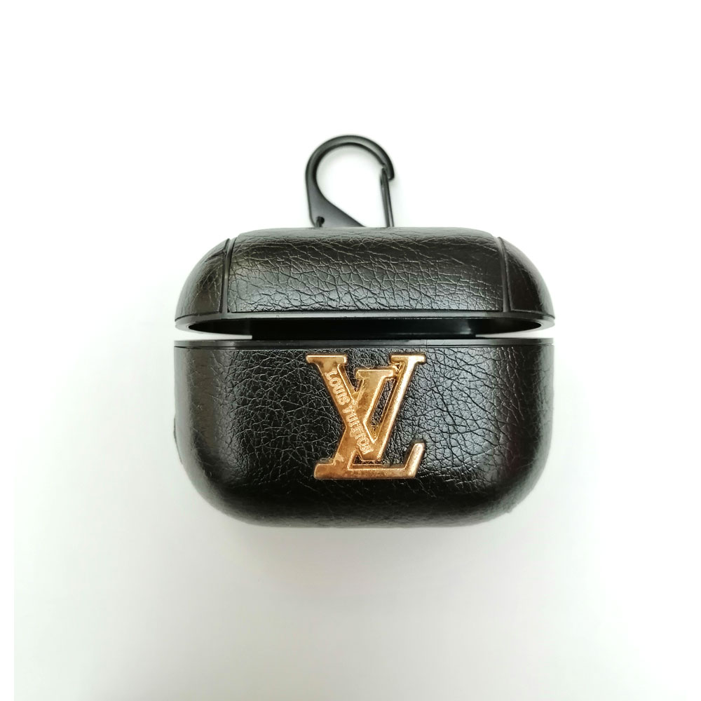 LV-Airpods-pro-car-logo-leather-case-black