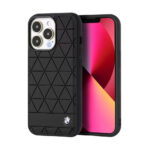 iPhone 13 Pro Max BMW Hexagon Pattern Luxurious Leather Case - Black