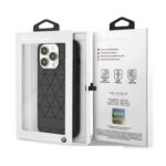 iPhone 13 Pro Max BMW Hexagon Pattern Luxurious Leather Case - Black - Image 5
