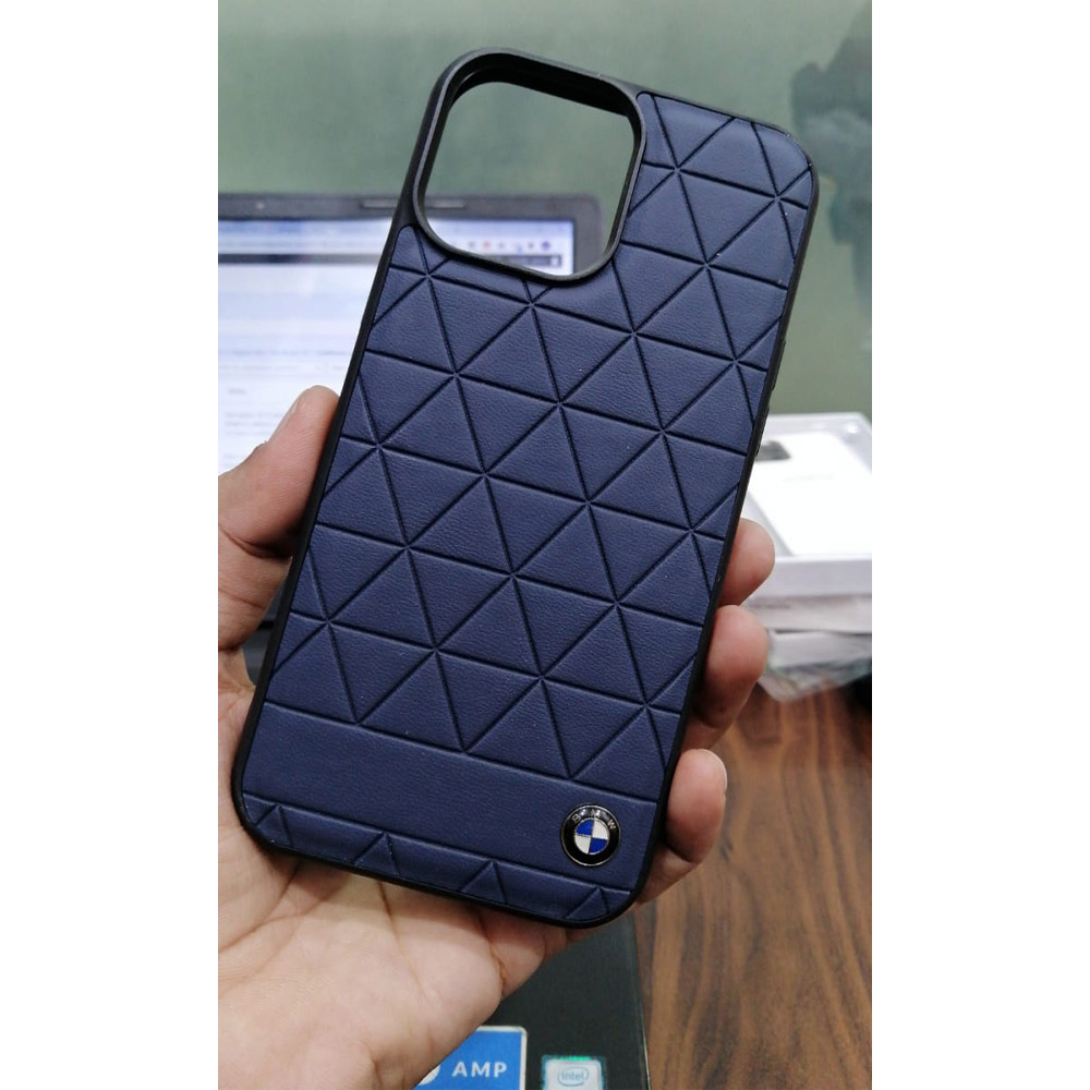 iPhone 13 Pro Max BMW Hexagon Pattern Leather Case - Blue in Pakistan