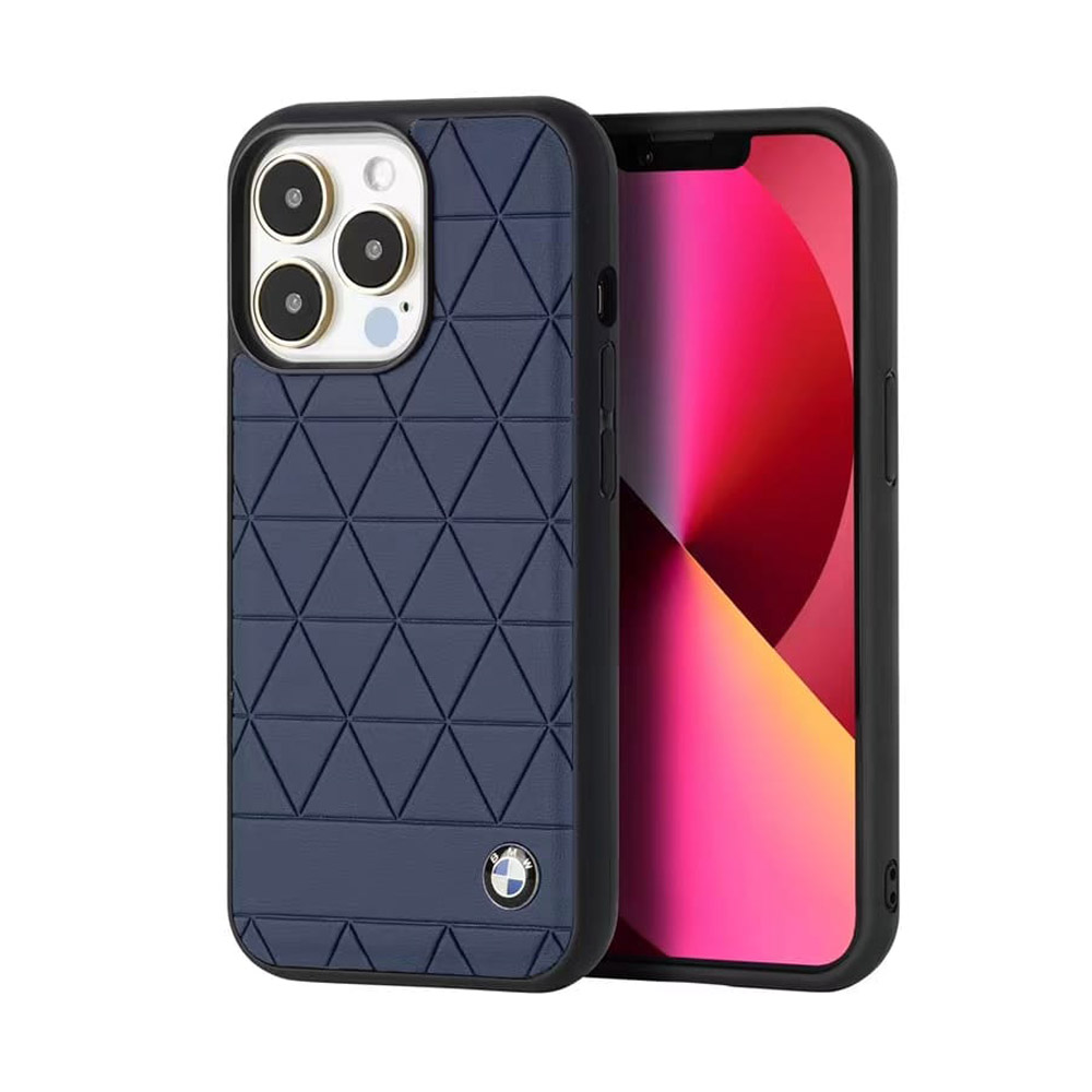 iPhone 13 Pro Max BMW Hexagon Pattern Leather Case - Blue in Pakistan