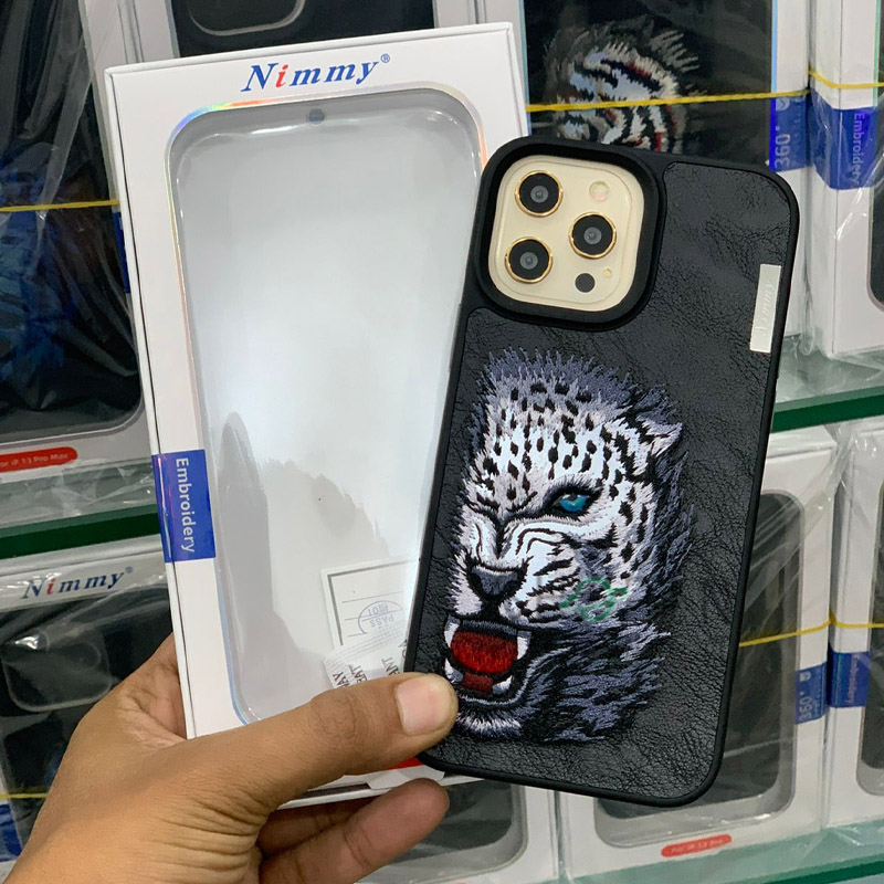 iPhone 14 Pro Max Embroidered Lion Case By Nimmy Black in Pakistan