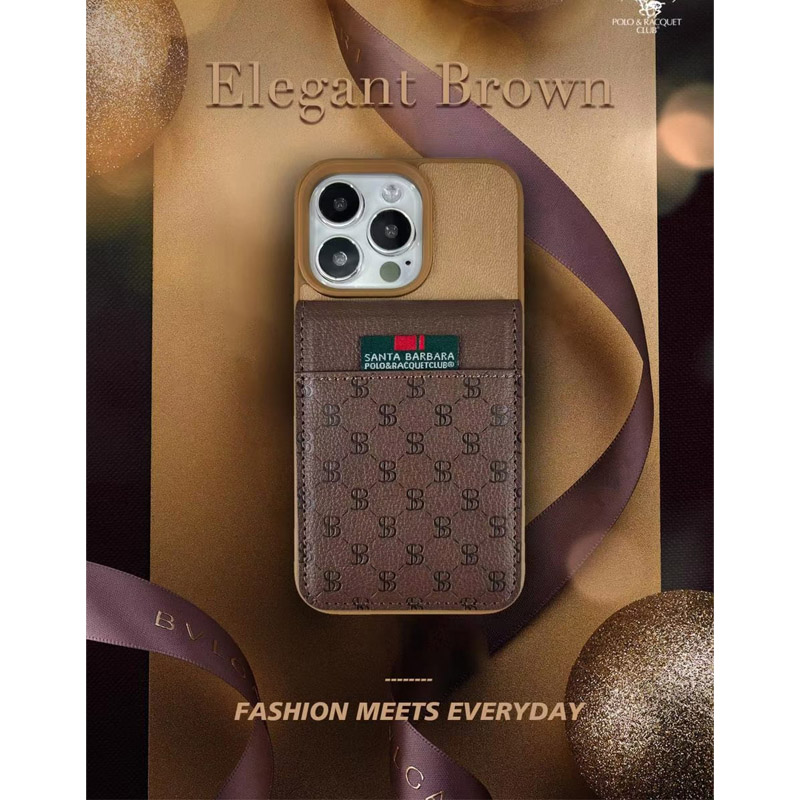 iPhone 13 Pro Max Santa Barbara Polo Racquet Club Hulda Leather Case with Card Sleeve - Brown iPhone 13 Pro Max Santa Barbara Polo Racquet Club Hulda Leather Case with Card Sleeve - Brown - Image 1