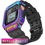 Apple Watch Band & Case amBand Classic Stainless Steel Bumper with TPU Military Strap for iWatch Series 6/SE/5/4 40mm – Nebula Purple Colorful