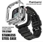 Apple Watch Band & Case amBand Classic Stainless Steel Bumper with TPU Military Strap for Apple Watch Series 6/SE/5/4 44 mm – Mercury Silver Grey - Image 2