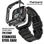 Apple Watch Band & Case amBand Classic Stainless Steel Bumper with TPU Military Strap for iWatch Series 7/6/SE/5/4 45mm/44mm – Interstellar Black - Image 7
