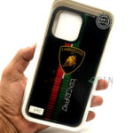 iPhone 13 Pro Max Glass Case With Printed LAMBORGHINI Brand Name Logo - Black