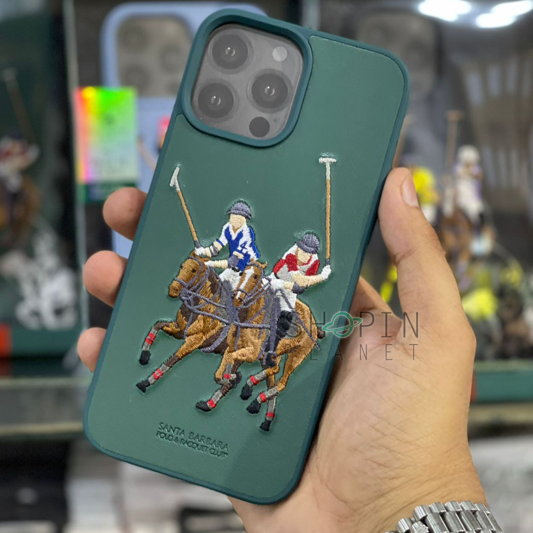 iphone 13 pro max iPhone 13 Pro Max Jockey Series Genuine Santa Barbara Polo Racquet Club Leather Case - Green - Image 1