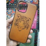 iPhone 13 Pro Max Customized Leather Case Tiger  - Brown