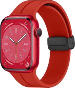 42mm-44mm-45mm-49mm Apple Watch Band Magnetic Band D-buckle Silicone Sport Strap Replacement Wrist Band for Apple Series 8/ultra/7/SE/6/5/4/3/2/1,Women men iWatch Bands - Red - Image 6