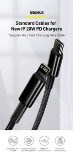 Baseus Tungsten Gold Fast 1m Charging Data Cable Type-C to iP PD20W - Black - Image 2