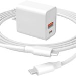 20W USB-C Fast Charger for iPad Pro 12.9 inch (6th Generation) 2022 Tablet A2436 A2764 A2437 A2766 with 2 Charging Ports and C-C AC Power Supply Adapter Cord Cable - White