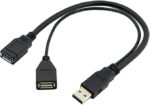 Chenyang CY USB 3.0 Male to Dual USB Female Extra Power Data Extension Cable for 2.5" Mobile Hard Disk - Black