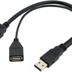 Chenyang CY USB 3.0 Male to Dual USB Female Extra Power Data Extension Cable for 2.5" Mobile Hard Disk - Black