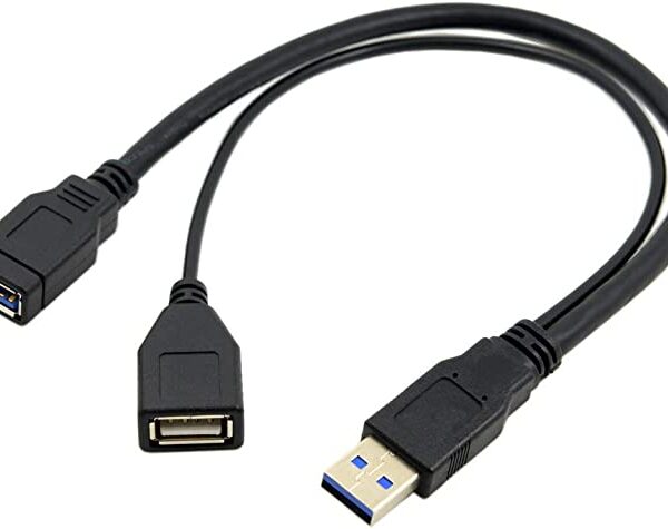 Chenyang CY USB 3.0 Male to Dual USB Female Extra Power Data Extension Cable for 2.5" Mobile Hard Disk - Black