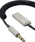 Aux to Bluetooth Receiver for Car - Bluetooth 5.1 Adapter 3.5 mm Bluetooth Adapter for Car with Built-in Microphone for Hands-Free Car Kits- Black