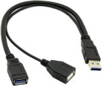 Chenyang CY USB 3.0 Male to Dual USB Female Extra Power Data Extension Cable for 2.5" Mobile Hard Disk - Black - Image 3