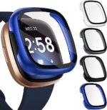 Pack Of 4 iVoler Screen Protector Tempered Glass for Fitbit Sense/Versa 3 - Transparent + Blue + Black + Grey