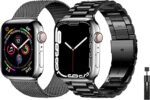 42mm/44mm/45mm/49mm/ baklon Pack 2 Metal Band Apple Watch Band Stainless Steel Mesh Loop Replacement Wristband - Black - Image 4