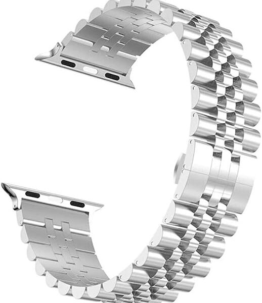 38mm-40mm-41mm Apple Watch Stainless Steel Chain Strap with Folding Clasp - Silver