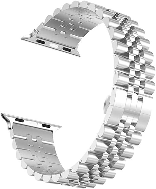 42mm-44mm-45mm-49mm Apple Watch Stainless Steel Chain Strap with Folding Clasp - Silver
