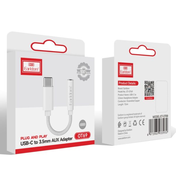 Earldom OT69 Plug and Play Type-C to Aux Converter - White