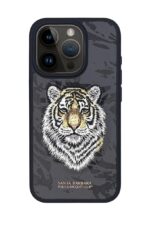 iPhone 15 Pro Max Savanna Series 3D Embroidered Tiger Leather Case - Black - Image 2