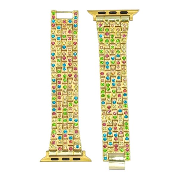 42mm/44mm/45mm/49mm/22mm Colorful Diamond Stainless Steel Chain Straps For Smart Watch – Golden