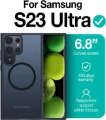 Galaxy S23 Ultra Magnetic Guardian Case [Military Grade Drop Tested][Compatible with MagSafe] Semi-Clear Hard Back & Soft Edge case by Torras – Phantom Black - Image 7