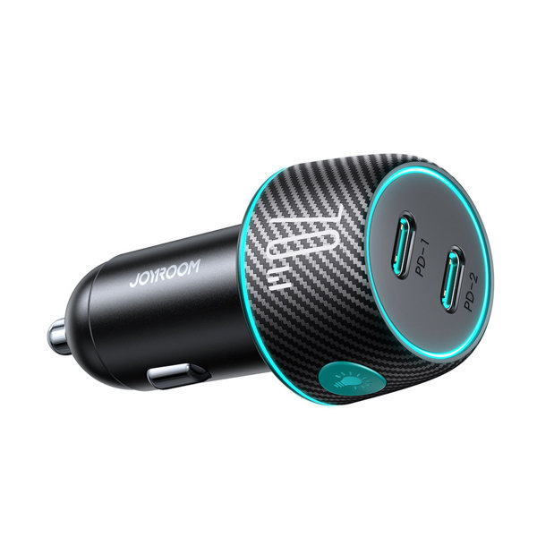 Joyroom JR-CCN02 70W Dual PD Multi-Color Car Charger with Light Button – Black
