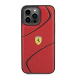 iPhone 15 Pro Max Ferrari Twist Metal Logo Leather Case – Red - Image 2