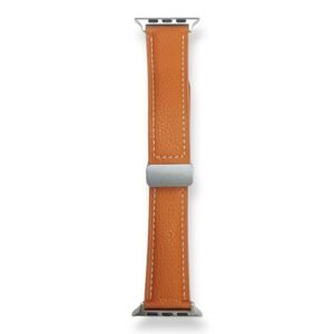 42mm-44mm-45mm-49mm D-Buckle Magnetic Texture Leather Strap For Smartwatch - Orange