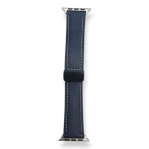 42mm-44mm-45mm-49mm D-Buckle Magnetic Texture Leather Strap For Smartwatch - Navy Blue