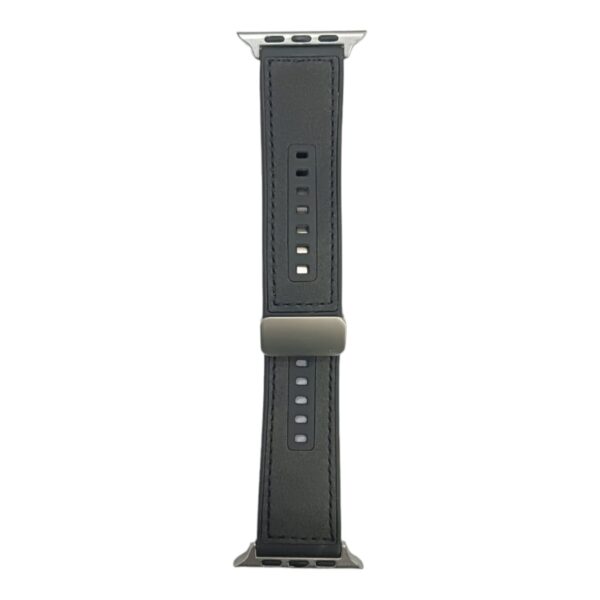 42mm-44mm-45mm-49mm Leather Lock Style Silicone Straps For Smartwatch – Black