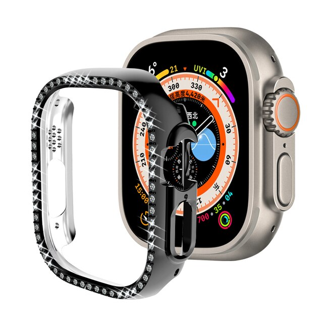 49mm Ultra Ultra 2 Bling Diamond Case Hard PC Frame Bumper for iWatch Ultra Protective Cover Black