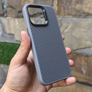 iPhone 15 Pro Max Carbon Fiber Texture Premium Case With MagSafe - Grey