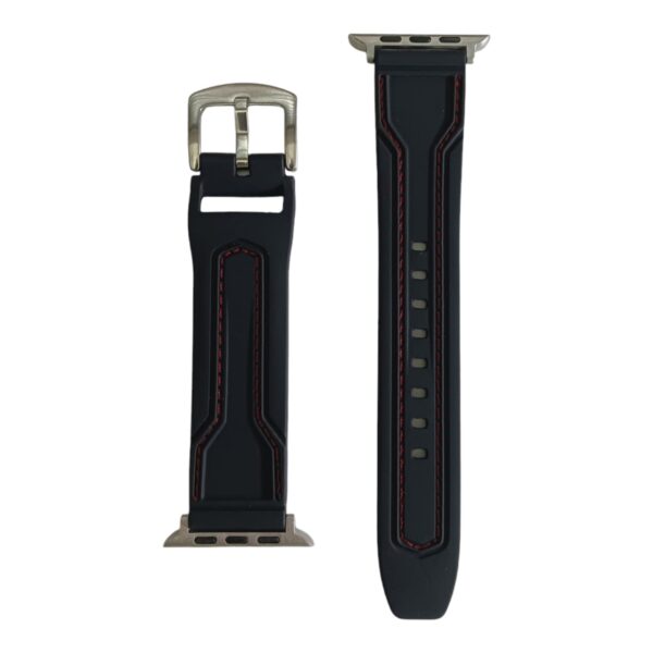 42mm-44mm-45mm-49mm Red Stitch Silicone Strap For Smartwatch - Black