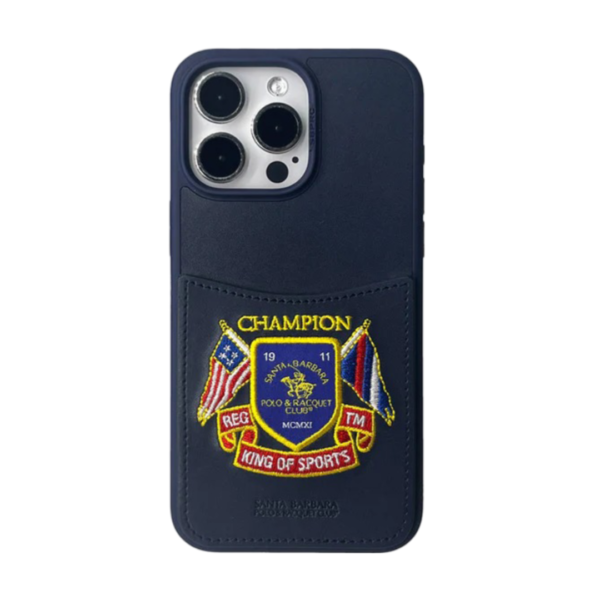 iPhone 15 Pro Max Abner Series Santa Barbara Polo Racquet Club leather Case – Navy Blue