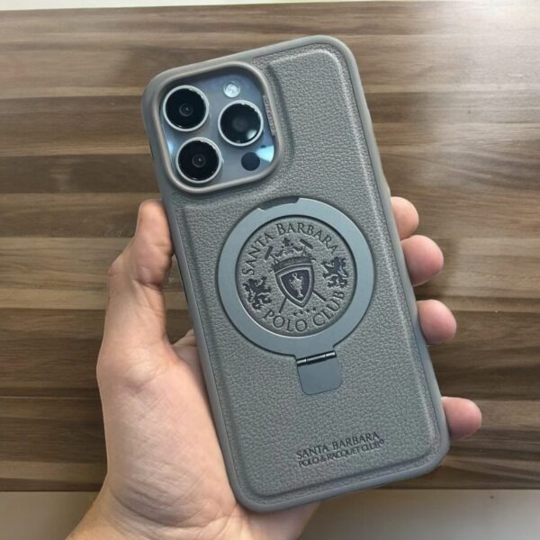iPhone 15 Pro Max Primo Series MagSafe Ring Kickstand Santa Barbara Polo leather Case – Grey