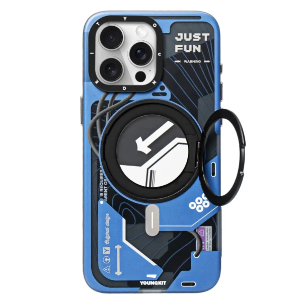 iPhone 15 Pro Max Cyberpunk 360° Rotation Ring Stand Case MagSafe Blue