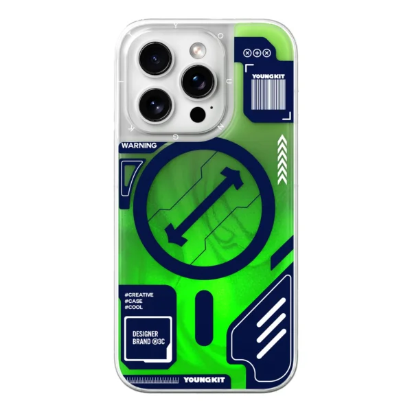 iPhone 16 Pro Max Youngkit Cyberpunk Luminous Quicksand Series MagSafe Case - Green