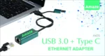 AMAZE A425 USB3.0 + TYPE C TO RJ45 ETHERNET ADAPTER – Black - Image 2