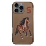 iPhone 16 Pro Max Polo Boris Series Leather Embroidered Case Brown