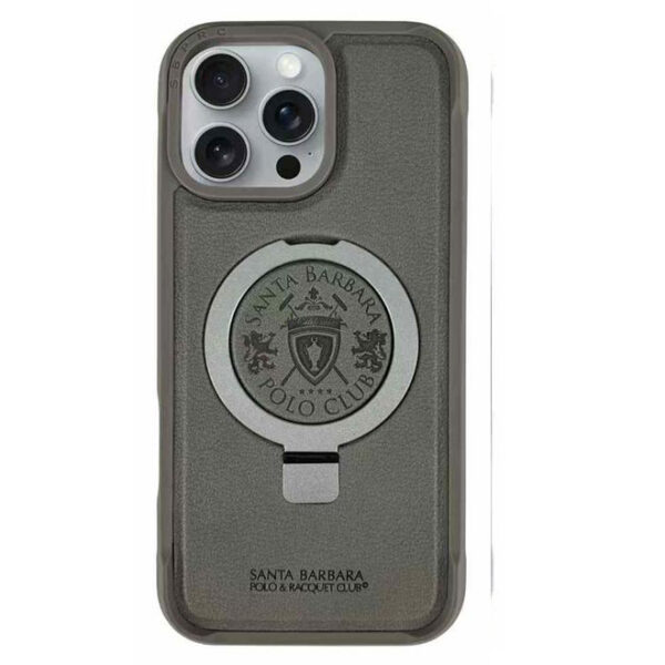 iPhone 16 Pro Max Polo Premio Series Magsafe Ring Stand Leather Case Grey