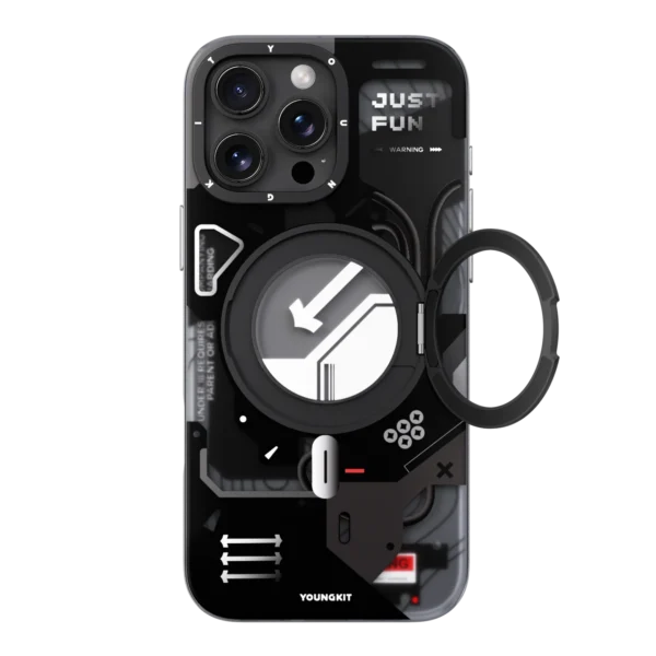 iPhone 16 Pro Max Youngkit Cyberpunk 360° Spin Magnetic Stand Case Black