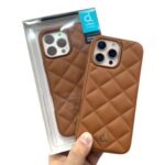 iPhone 16 Pro Max Dolod Design Leather Woven Pattern Case Brown