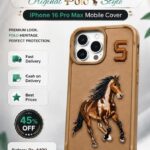 iPhone 16 Pro Max Polo Boris Series Leather Embroidered Case Brown