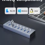 CABLETIME 7 Port Powered USB 3.0 Hub Splitter With Long Cable for Laptop PC