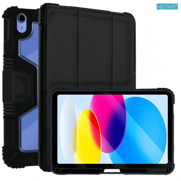 HENKS iPad Pro 11inch 2024 Hybrid Bumper Folio Case, Rugged Armor Style, Multi Angle View, Auto Sleep/Wake Function Black (Copy)