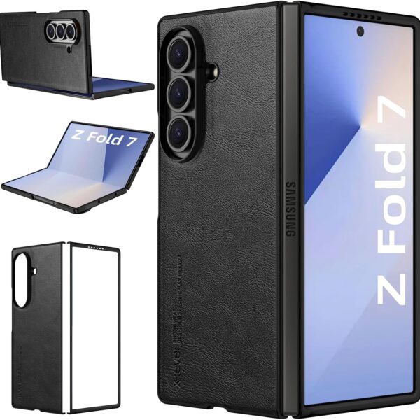 Samsung Galaxy Z Fold 7 X-level, Thin Slim Premium PU Leather | Bumper | Shockproof Protection | Folding Phone Case | Black